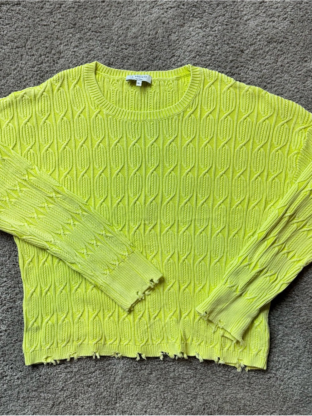J Society Acid Wash Cable Knit Crew Sweater. Size XL